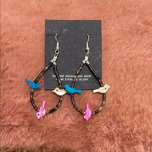 Native American Bird Fetish Beaded Earrings